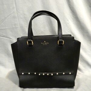 KATE SPADE Laurel Way Black Leather Satchel with Diamond Studded Bow Detail